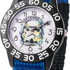 STAR WARS Kids' Plastic Time Teacher Analog Quartz Nylon Strap Watch, Black/Blue